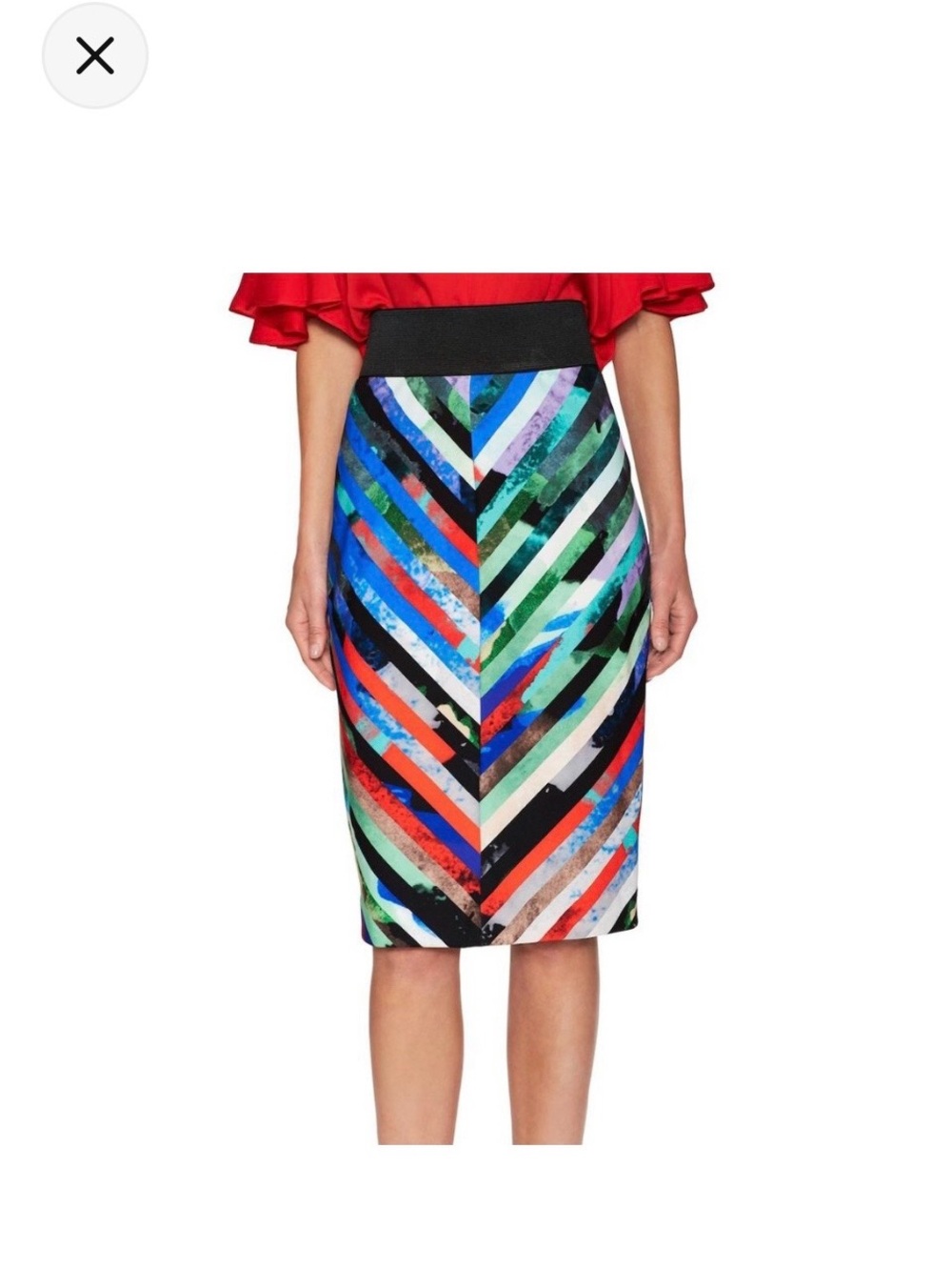 Milly Multicolor Chevron Pencil Skirt with Black Waistband